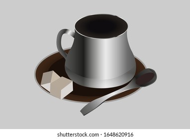 Vector illustration of a coffee metal Cup and spoon. Template, decoration, logo 