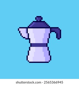 Vector Illustration of Coffee Moka Pot with Pixel Art Design, perfect for game assets themed designs