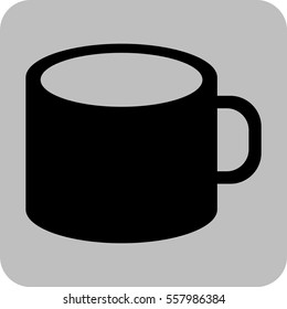 Vector illustration of coffee mug icon in black on gray background