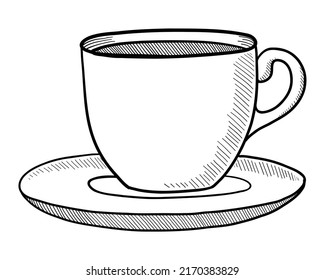 VECTOR ILLUSTRATION OF A COFFEE MUG ISOLATED ON A WHITE BACKGROUND. DOODLE DRAWING BY HAND