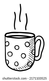 VECTOR ILLUSTRATION OF A COFFEE MUG ISOLATED ON A WHITE BACKGROUND. DOODLE DRAWING BY HAND