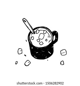 Vector illustration - Coffee mug with marshmallows, isolated, hand drawing 