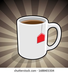 Vector Illustration of Coffee Mug Illustration on a Brown Striped Background