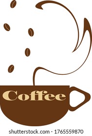 Ilustración vectorial del café Mug con vapor y judías