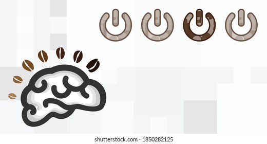 vector illustration of coffee and ON OFF buttons and brain for caffeine activation visuals