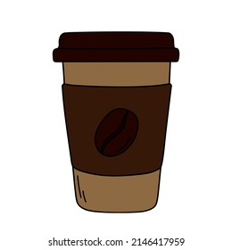 Ilustración vectorial de una taza de papel de café extraída aislada sobre un fondo blanco.