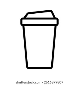 A vector illustration of a coffee paper to-go cup in line icon style, isolated on a white background. Perfect for beverage, coffee shop, and convenience-themed designs