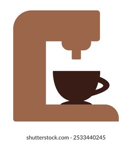 Vector illustration of a coffee pod machine and a cup in solid cartoon style. Cafe menu element. Latte, Espresso, Americano, Cappuccino, Flat, Mocha, Irish, Turkish Coffee. Barista equipment