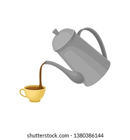 Vector illustration with coffee pot, cup and lettering Morning magic.