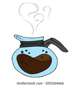 Vector illustration of a coffee pot. Hand drawn coffee pot with a coffee.