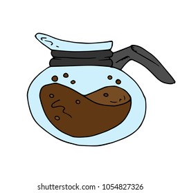 Vector illustration of a coffee pot and a coffee machine. Hand drawn coffee pot with a coffee.