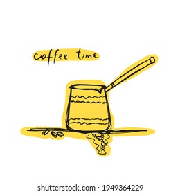 Vektorgrafik mit Kaffeekanne und "Kaffeezeit", Beschriftung einzeln auf weißem Hintergrund.