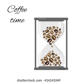 vector illustration / coffee sand clock / coffee time poster / hourglass filled with coffee beans