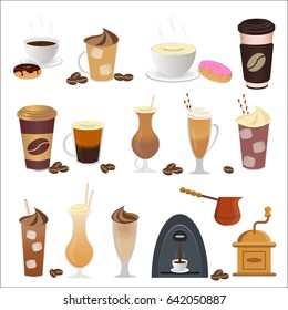 Vector illustration of coffee set icons in flat style.
