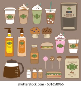 Vector illustration of coffee shop and bakery graphics.