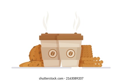 Vector illustration of coffee from a coffee shop with cups.