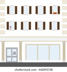 Vector illustration coffee shop facade building. Facade of a coffee shop store or cafe.