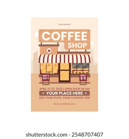 Vector illustration of coffee shop flyer poster template design