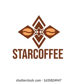 Vector illustration of coffee shop logo with coffee beans on geometric frame. Vector design elements, logos, identity, labels, badges and other branding objects