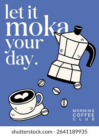 Vector illustration of Coffee Shop poster minimal and modern design, food and drink concept, cafe and bar, sale and promotion, menu template and mockup design, coffee cup and moka pot