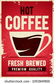 vector illustration coffee shop retro vintage poster template tin sign with cup for cafe bar interior decoration.
