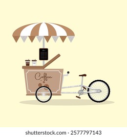 vector illustration of a coffee shop using a tricycle, a contemporary coffee shop