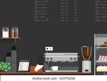 Vector Illustration Of Coffee Shop,coffee Bar,coffee Counter Interior,space For Text 