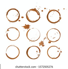 Vector illustration of coffee stains collection isolated on white background. Set of coffee spots.