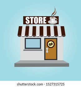 Vector illustration coffee store icon. Coffee modern shop facade. Coffee market. Coffee to go. Restaurant. EPS 10.