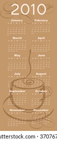 Vector Illustration of coffee style design Calendar for 2010