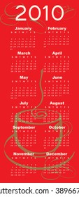 Vector Illustration of coffee style design Calendar for 2010