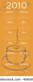 Vector Illustration of coffee style design Calendar for 2010