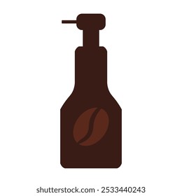 Vector illustration of a coffee syrup bottle in solid cartoon style. Coffee-themed event, a cafe menu element, a coffee shop advertisement, a coffee-related blog post. Barista equipment