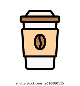 A vector illustration of a coffee take-away paper cup in colored outline icon style, isolated on a white background. Ideal for coffee, beverage, and on-the-go lifestyle-themed designs