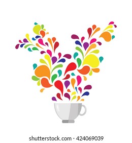 vector illustration / coffee or tea / colorful drops and swirls