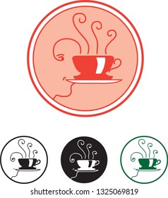Vector illustration of a coffee or tea cup with a smiling face emerging. 