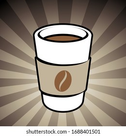 Vector Illustration of Coffee or Tea Take-Away Cup Icon on a Brown Striped Background