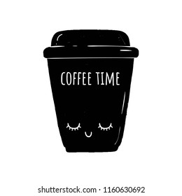Vector illustration of COFFEE TIME. The cartoon style. Drawing by hand.