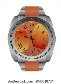 VECTOR ILLUSTRATION OF COFFEE  TIME CLOCK