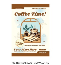 Vector Illustration of coffee time flyer poster template design