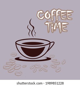 vector illustration coffee time graphic design cup cafe drink espresso breakfast shop background restaurant cappuccino menu black latte hot brown morning caffeine mug creative mocha card logo poster 
