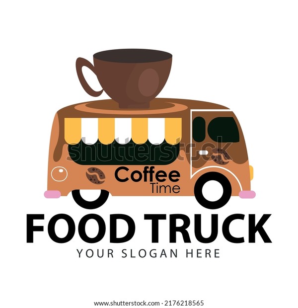 Vector illustration of a\
coffee truck isolated on brown. Convenient street food truck and\
coffee shop.