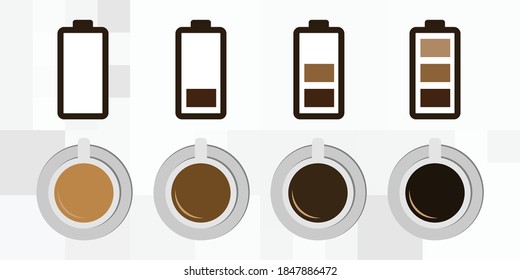 Vektorgrafik von Kaffeetypen und Batterieaufladungen