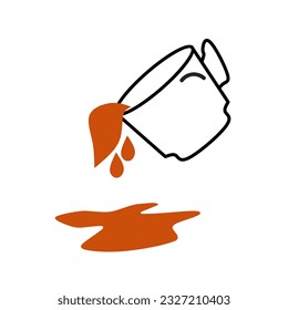 vector illustration of coffee water spilling from a cup. spilled drink illustration