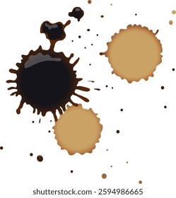 Vector illustration of coffee and wine stains with splatter effects, showcasing a realistic and artistic style