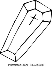 Vector illustration of a coffin with a cross for Halloween in the Doodle style. The concept of holiday, fear, horror, fun, Halloween. Can be used for fabric, textiles, paper, Wallpaper, books.