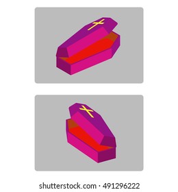 A vector illustration of coffin. Death coffin with holy cross symbol.
