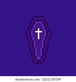 Vector Illustration of coffin with Pixel Art Design, perfect for game assets themed designs