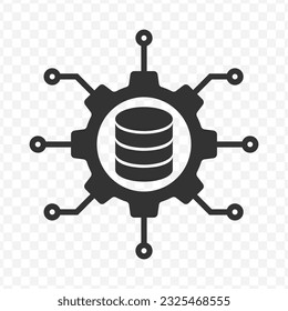 Vector illustration of cog network database icon in dark color and transparent background(PNG).