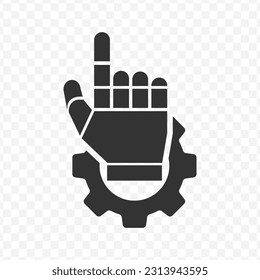 Vector illustration of cog robot hand icon in dark color and transparent background(png).